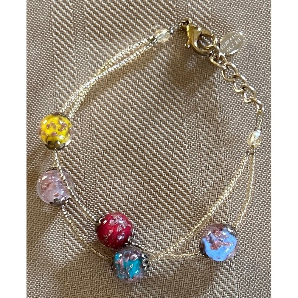 Murano Glass Italy Multi-Strand Beaded Bracelet Sparkles Gold Foil Lampwork